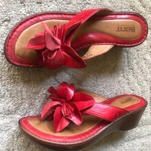 Red Born wedge sandals, size 8